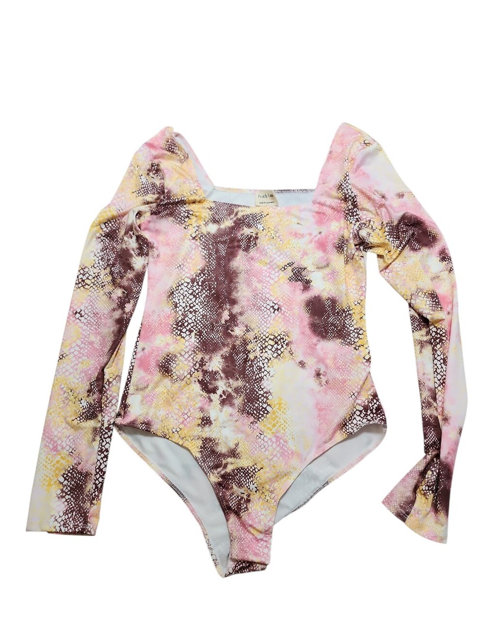 Peach Love Snake Print Long Sleeve Bodysuit Size Large